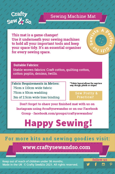 Crafty Sew & So Sewing Machine Mat PDF Pattern