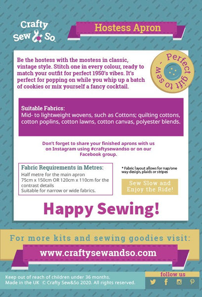 Crafty Sew & So Hostess Apron PDF Pattern