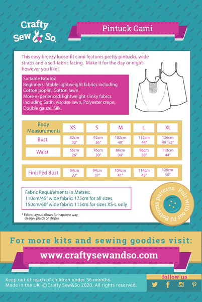 Crafty Sew & So Pintuck Cami PDF Pattern