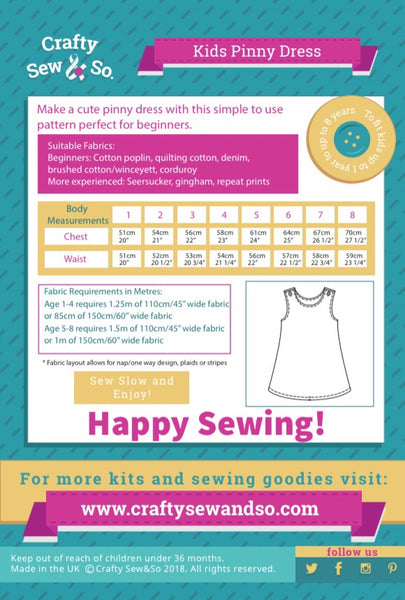 Crafty Sew & So Kids Pinny Dress PDF Pattern