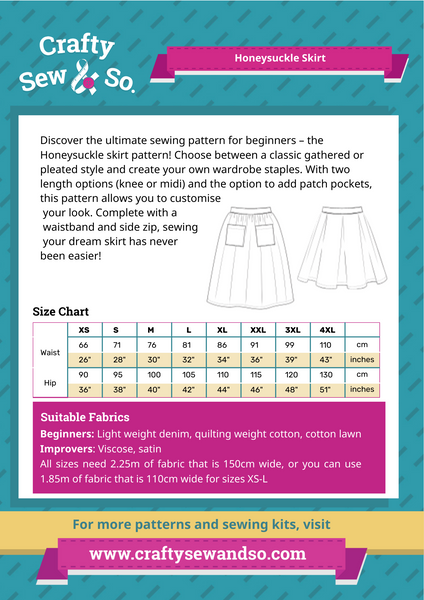 Crafty Sew And So Honeysuckle Skirt PDF Pattern