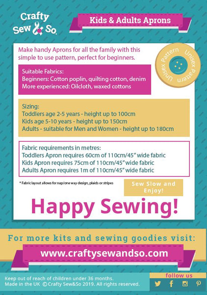 Crafty Sew & So Adults and Childrens Apron PDF Pattern