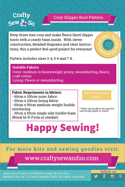 Crafty Sew & So Cosy Slipper Boot PDF Pattern