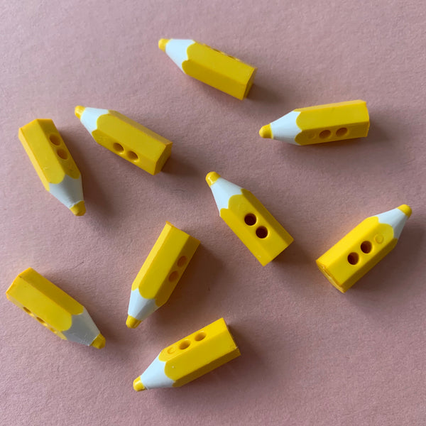 Novelty Yellow Pencil 3D Buttons Pack of Five