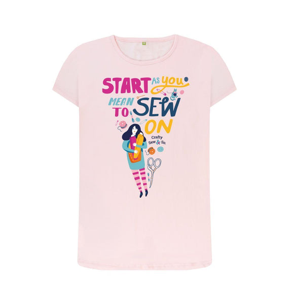 Pink Start As You Mean To Sew On Scoop Neck Tee