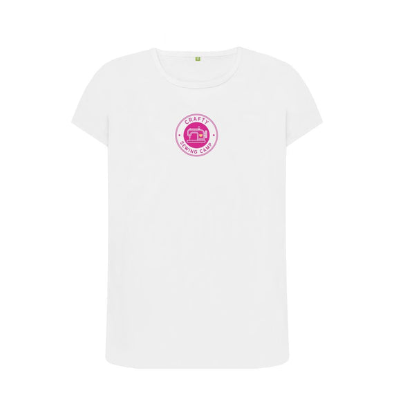 White Crafty Sewing Camp Logo Scoop Neck Tee